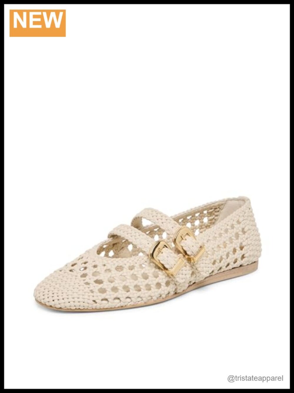 Woven Ballet Flat with Gold Buckles, Leather, Round Toe, Casual